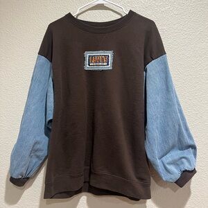 Unique Upcycled Mixed Material Sweatshirt, XL